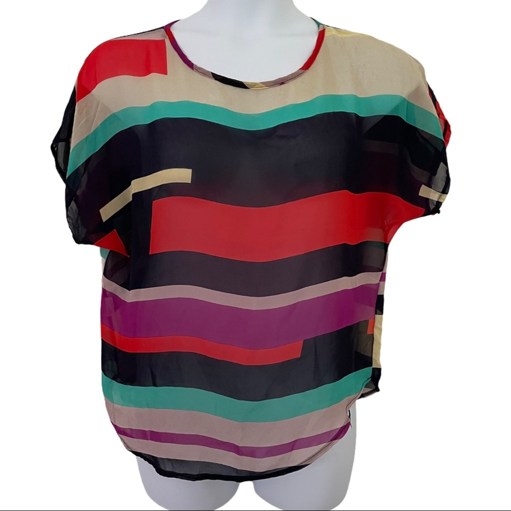 Semi-sheer Multi color Top Horizontal geometric pattern drop sleeve XXL